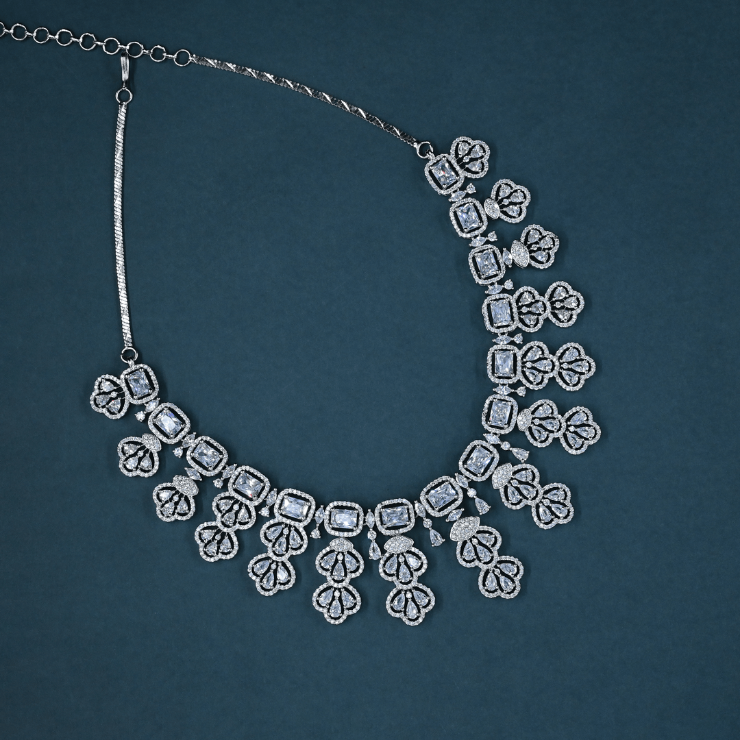 CZ White Rhodium Heavy Necklace Set