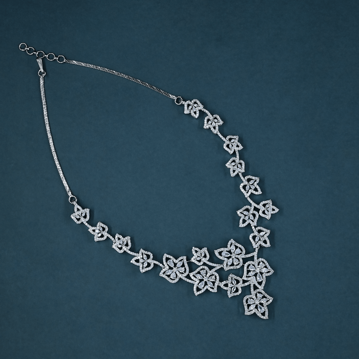 CZ White Rhodium Heavy Necklace Set