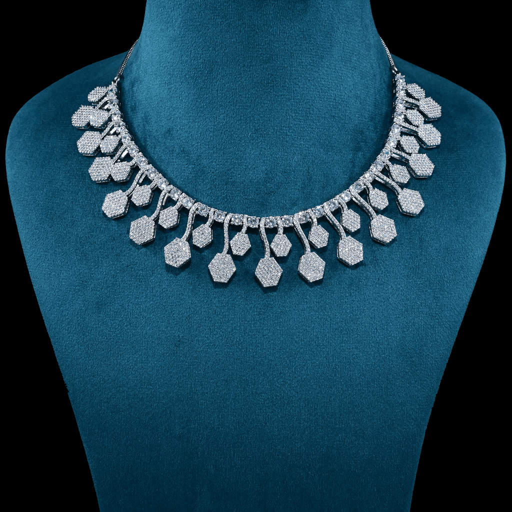 CZ White Rhodium Heavy Necklace Set