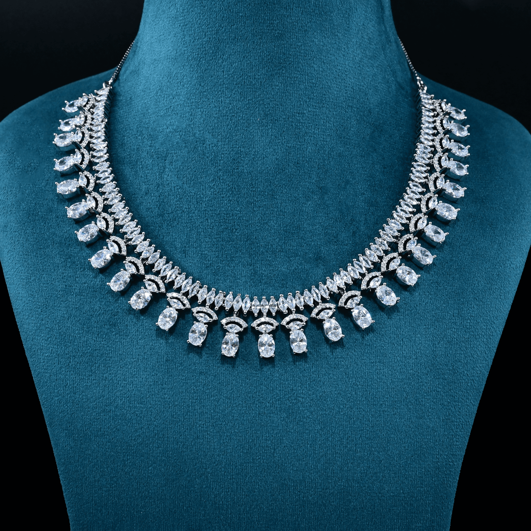 CZ White Rhodium Necklace Set