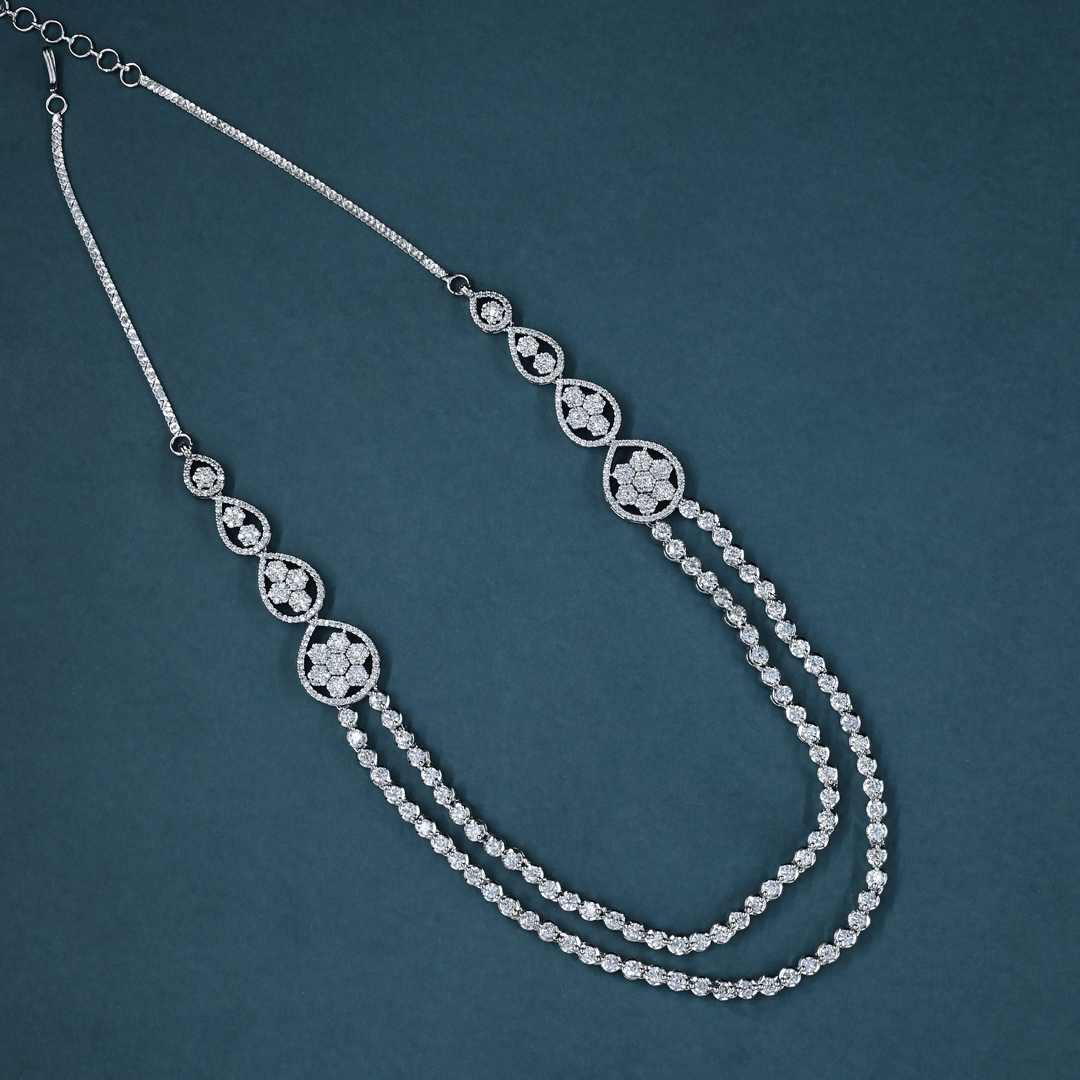 CZ White Rhodium Heavy Necklace Set