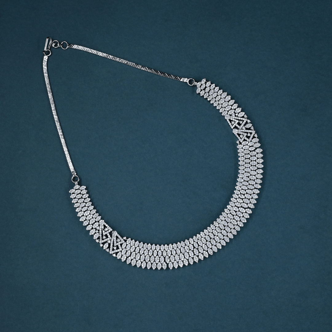 CZ White Rhodium Necklace Set