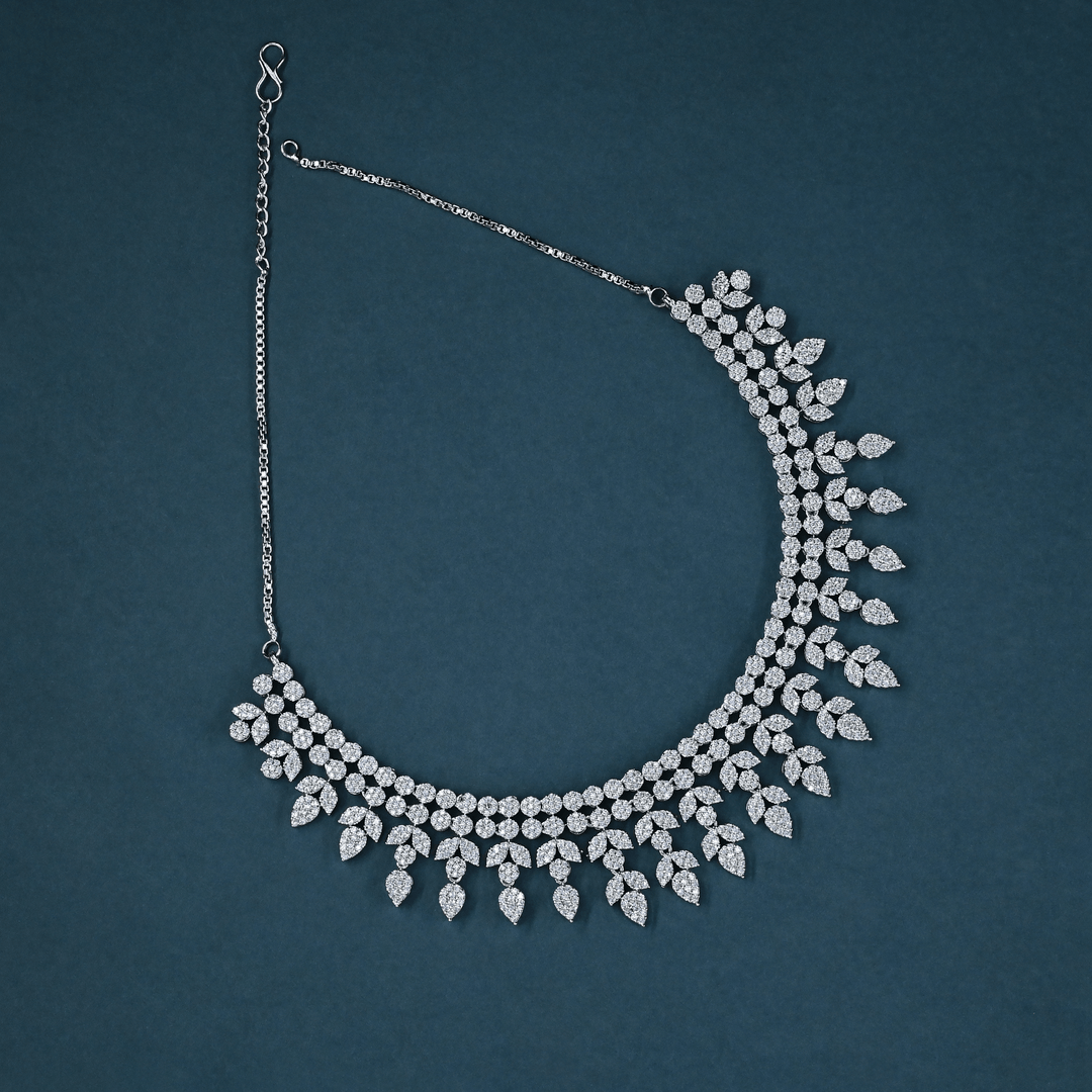 CZ White Rhodium Heavy Necklace Set