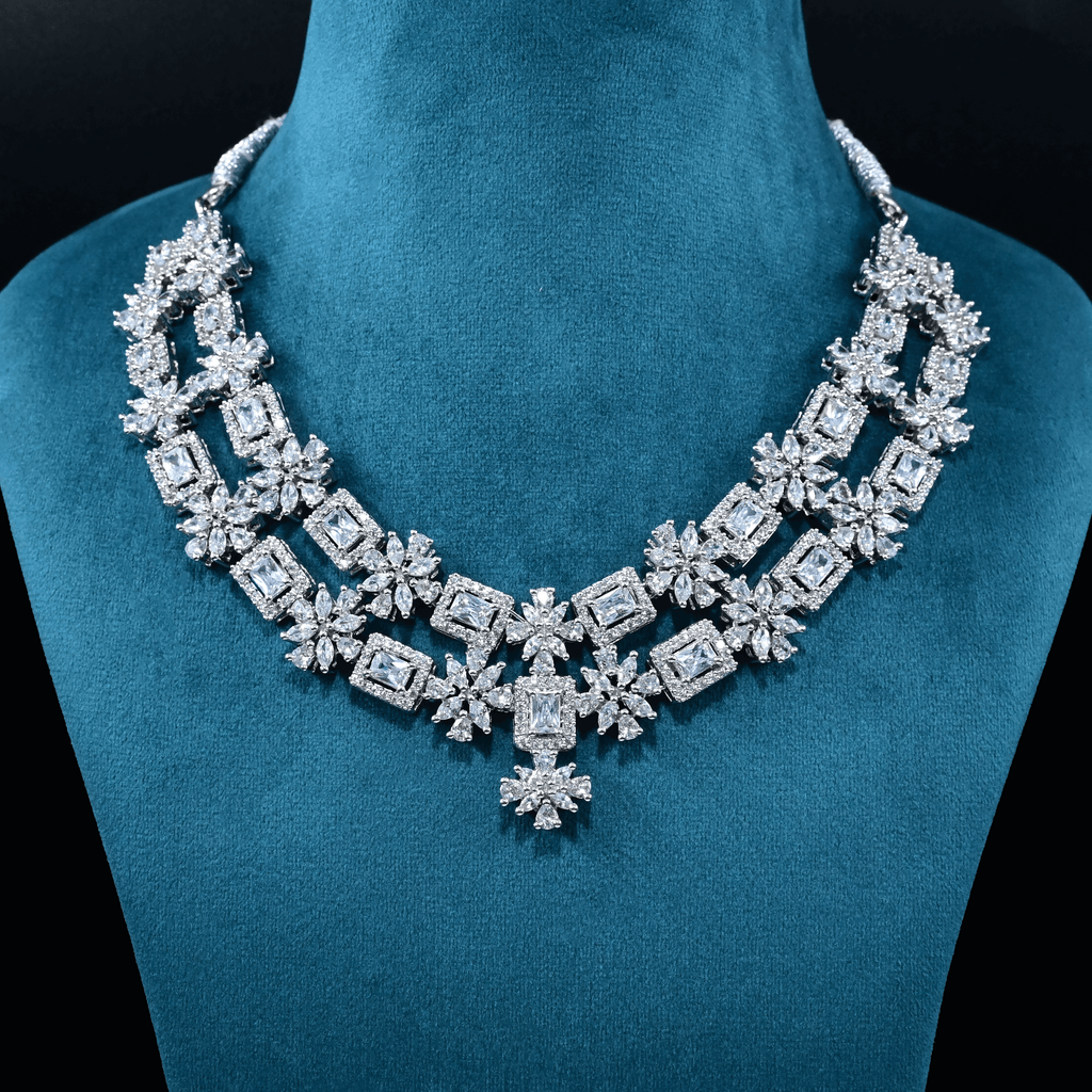 CZ White Rhodium Heavy Necklace Set