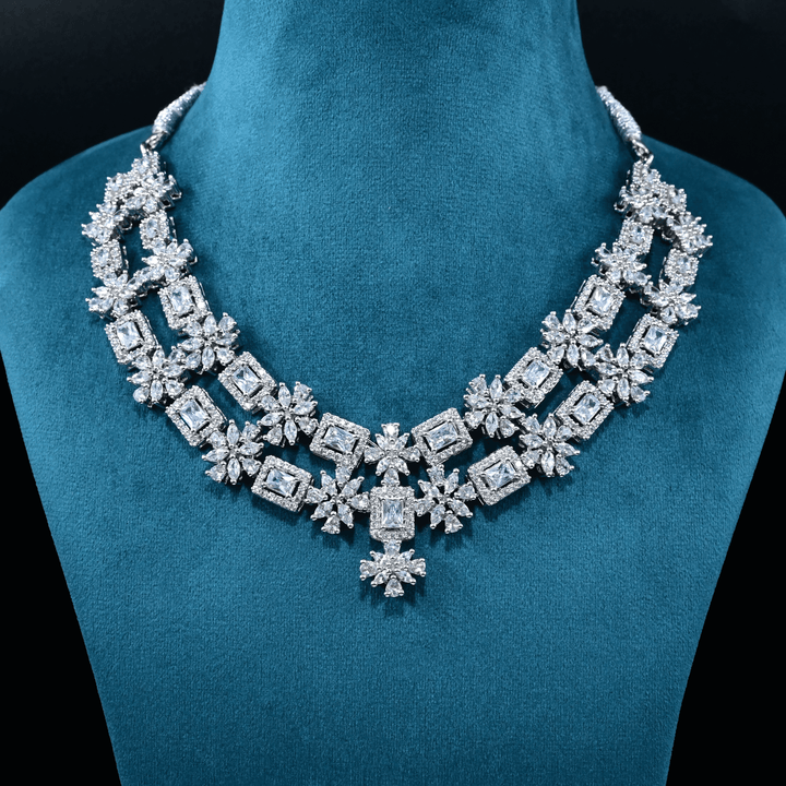 CZ White Rhodium Heavy Necklace Set