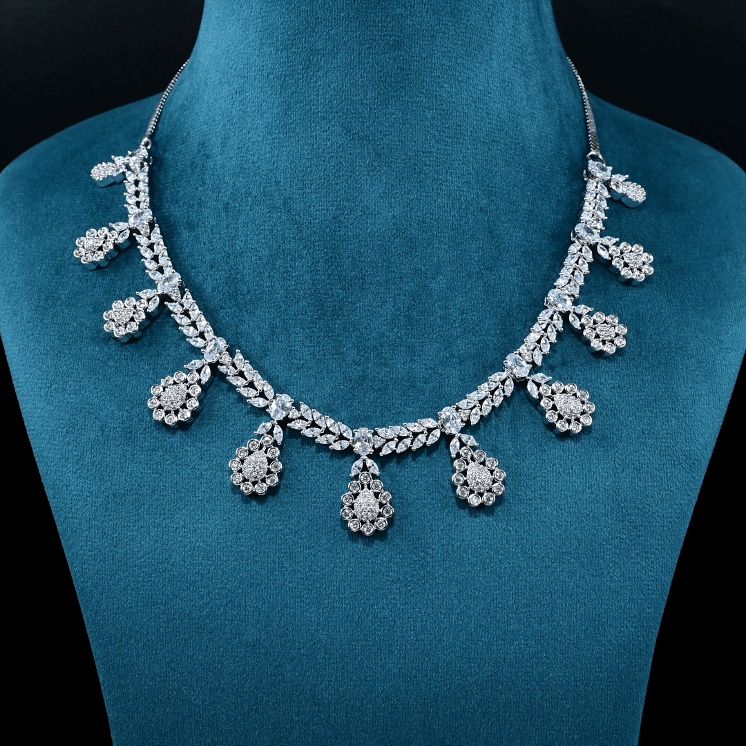 CZ White Rhodium Necklace Set