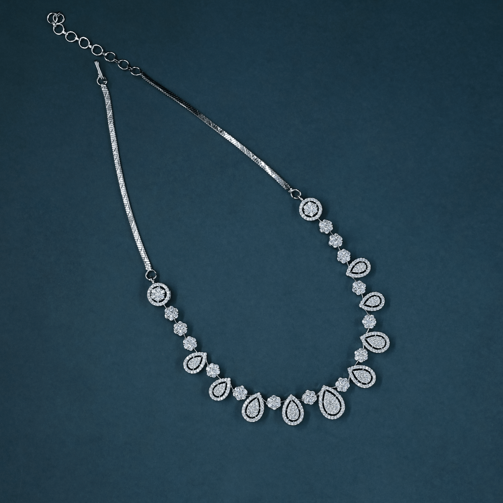 CZ White Rhodium Necklace Set