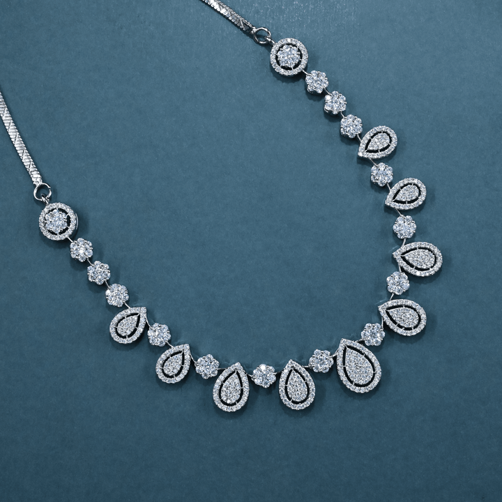 CZ White Rhodium Necklace Set