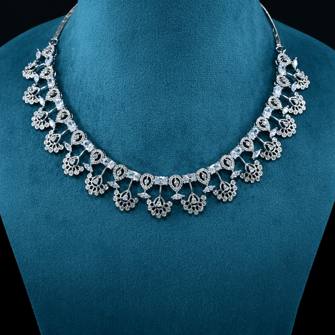 CZ White Rhodium Necklace Set