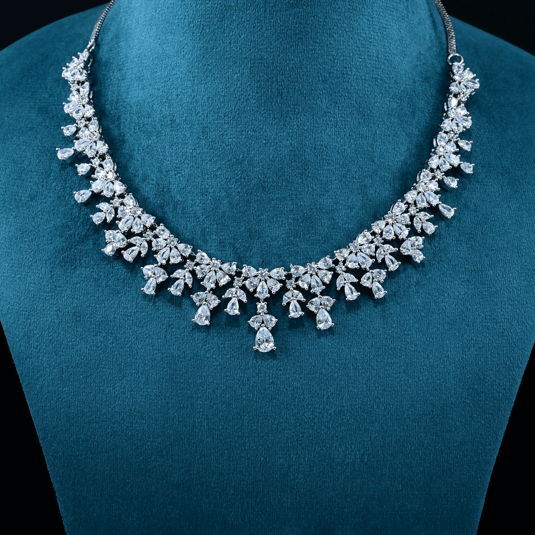 CZ White Rhodium Necklace Set