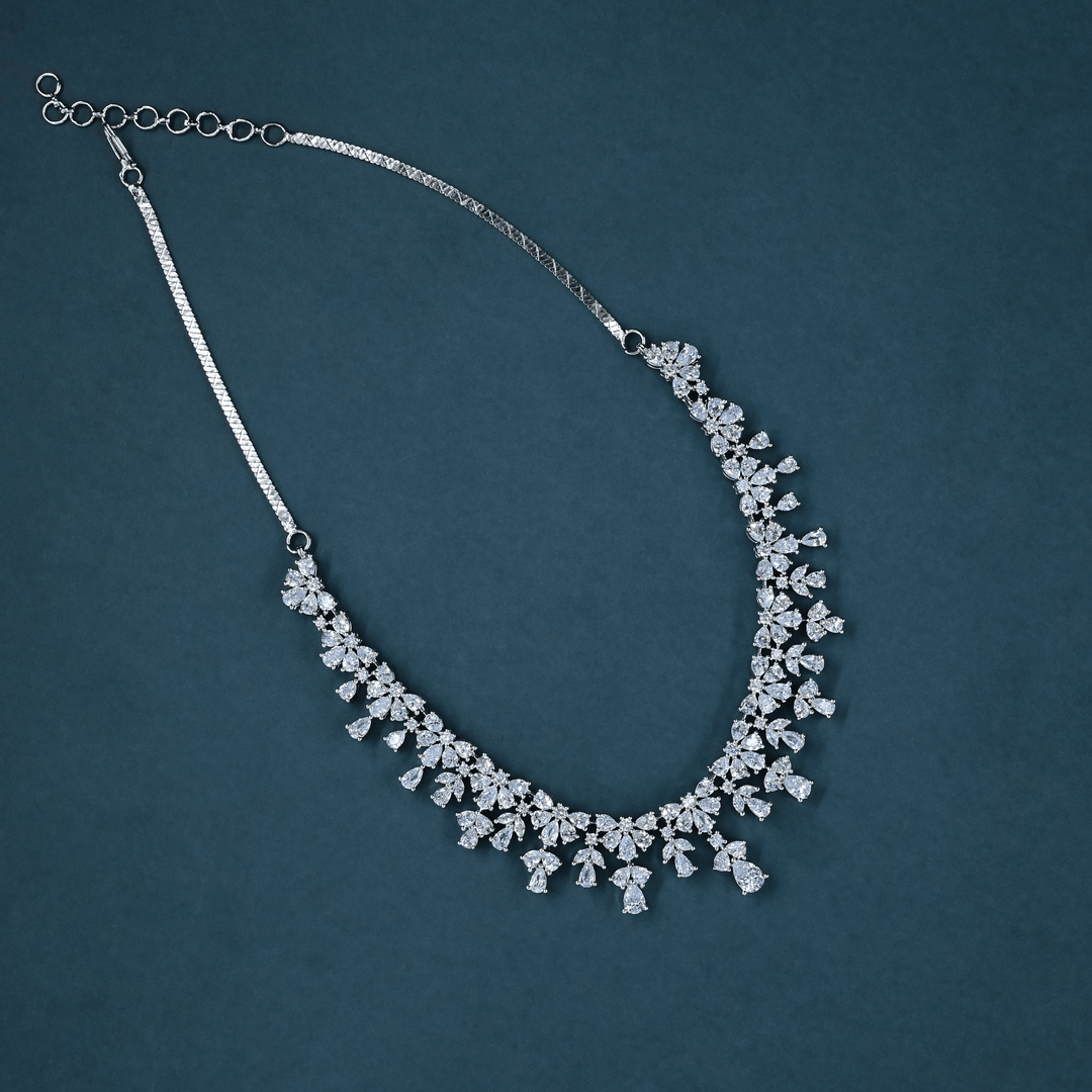 CZ White Rhodium Necklace Set