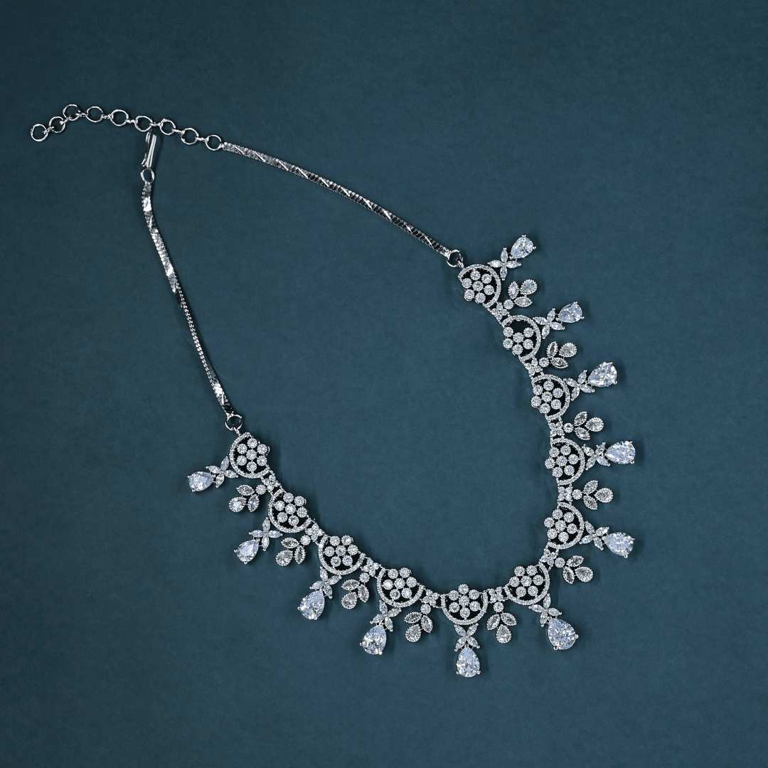 CZ White Rhodium Necklace Set