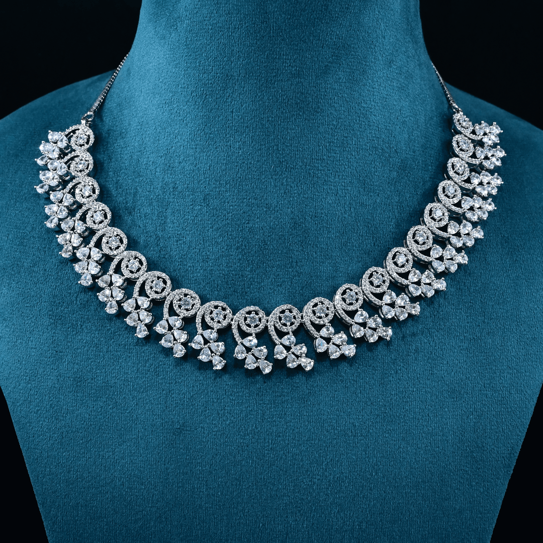 CZ White Rhodium Necklace Set