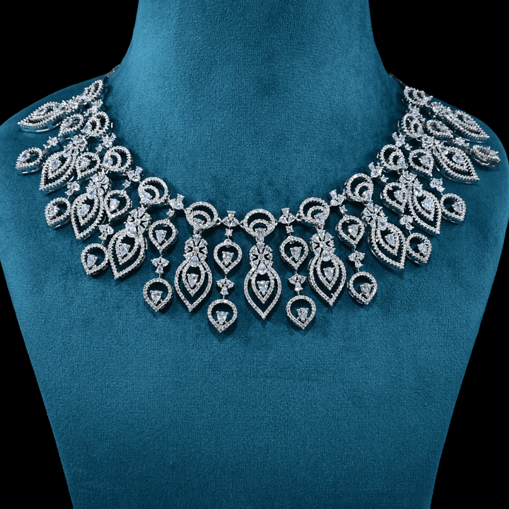 CZ White Rhodium Heavy Necklace Set