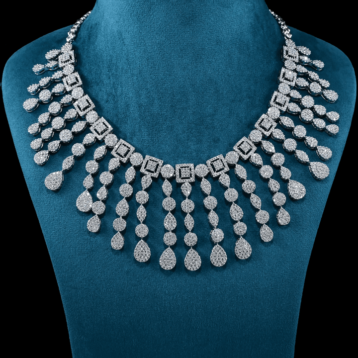 CZ White Rhodium Heavy Necklace Set