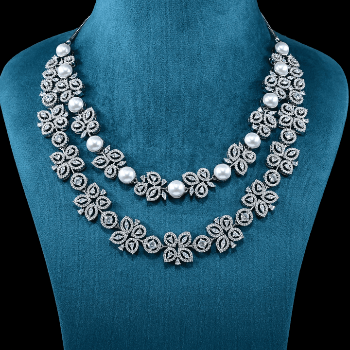 CZ White Rhodium Heavy Necklace Set