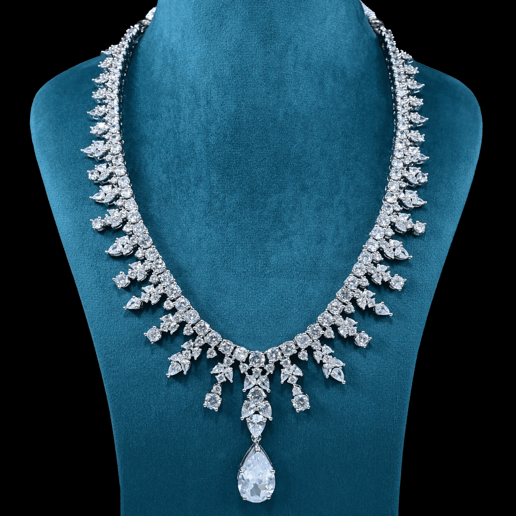 CZ White Rhodium Heavy Necklace Set