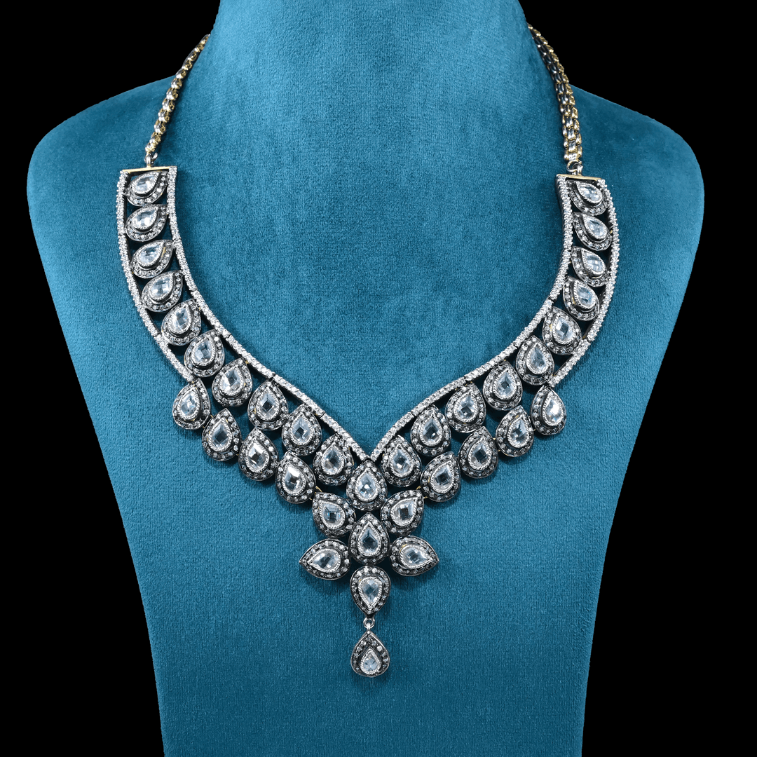 CZ White Rhodium Heavy Necklace Set