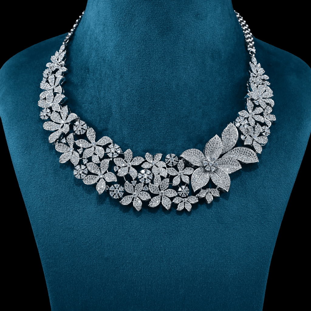 CZ White Rhodium Heavy Necklace Set