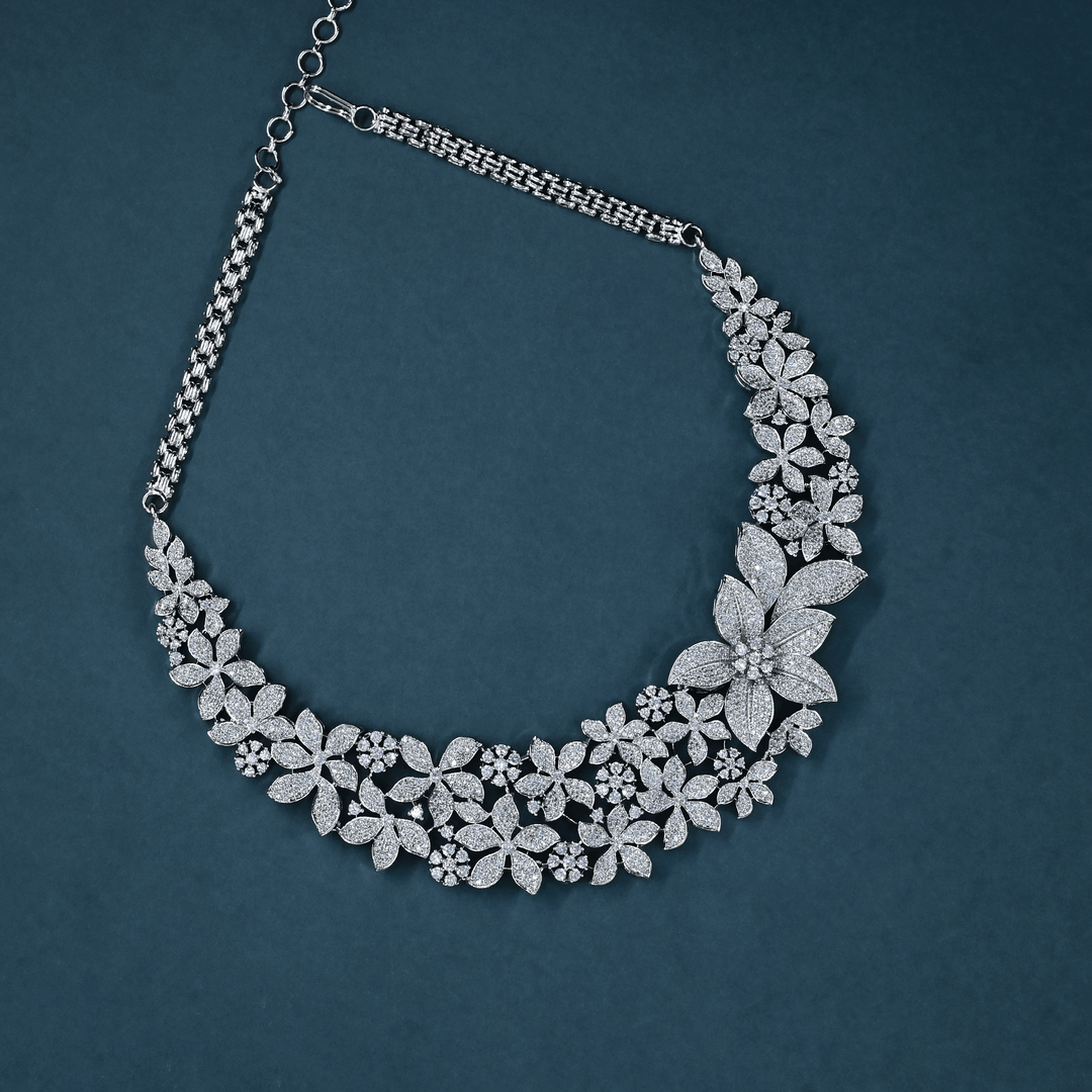 CZ White Rhodium Heavy Necklace Set