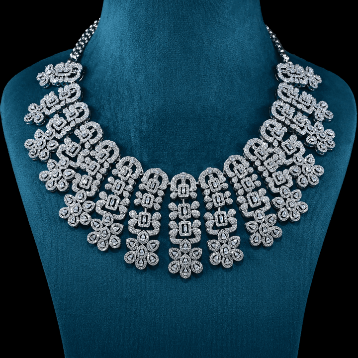 CZ White Rhodium Heavy Necklace Set