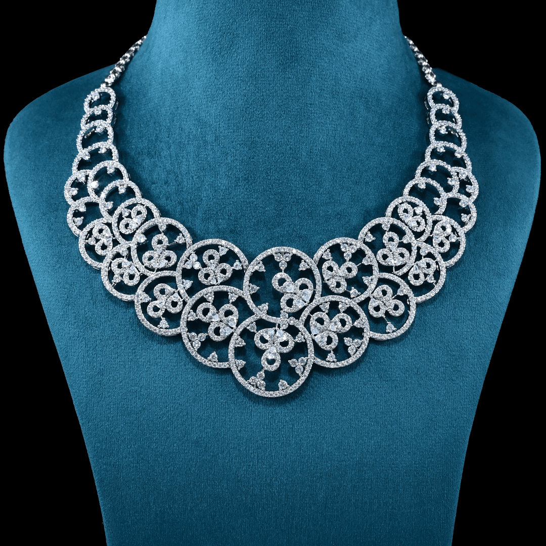 CZ White Rhodium Heavy Necklace Set