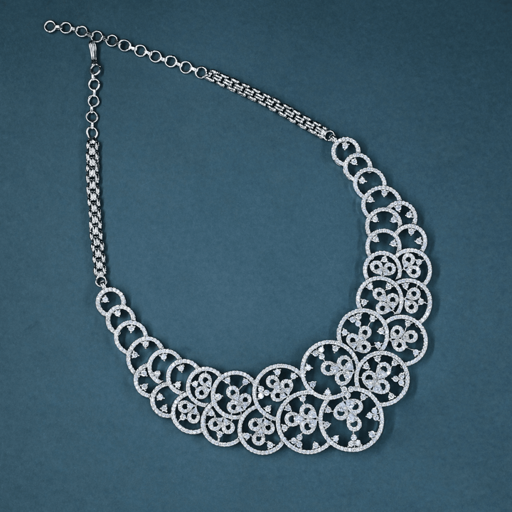 CZ White Rhodium Heavy Necklace Set