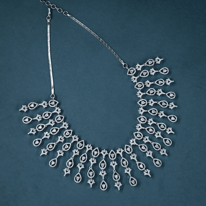 CZ White Rhodium Heavy Necklace Set