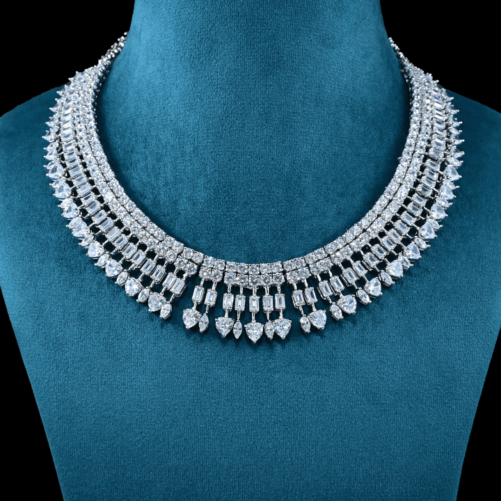 CZ White Rhodium Heavy Necklace Set