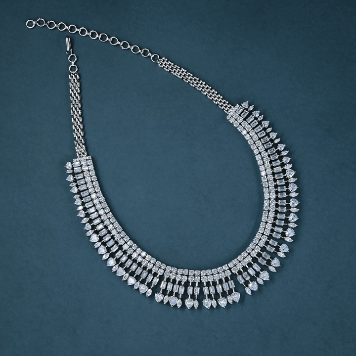 CZ White Rhodium Heavy Necklace Set