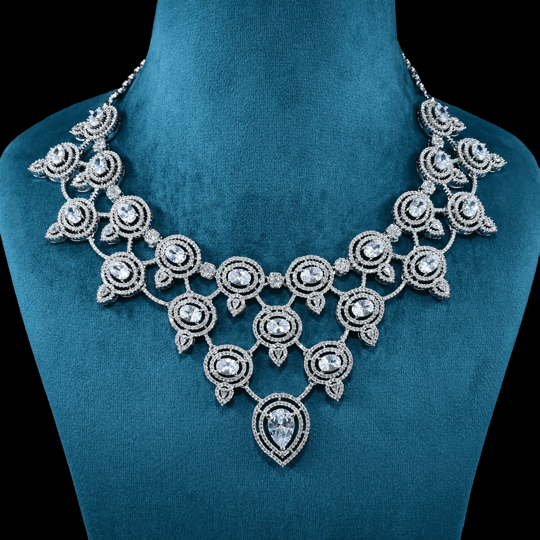 CZ White Rhodium Heavy Necklace Set