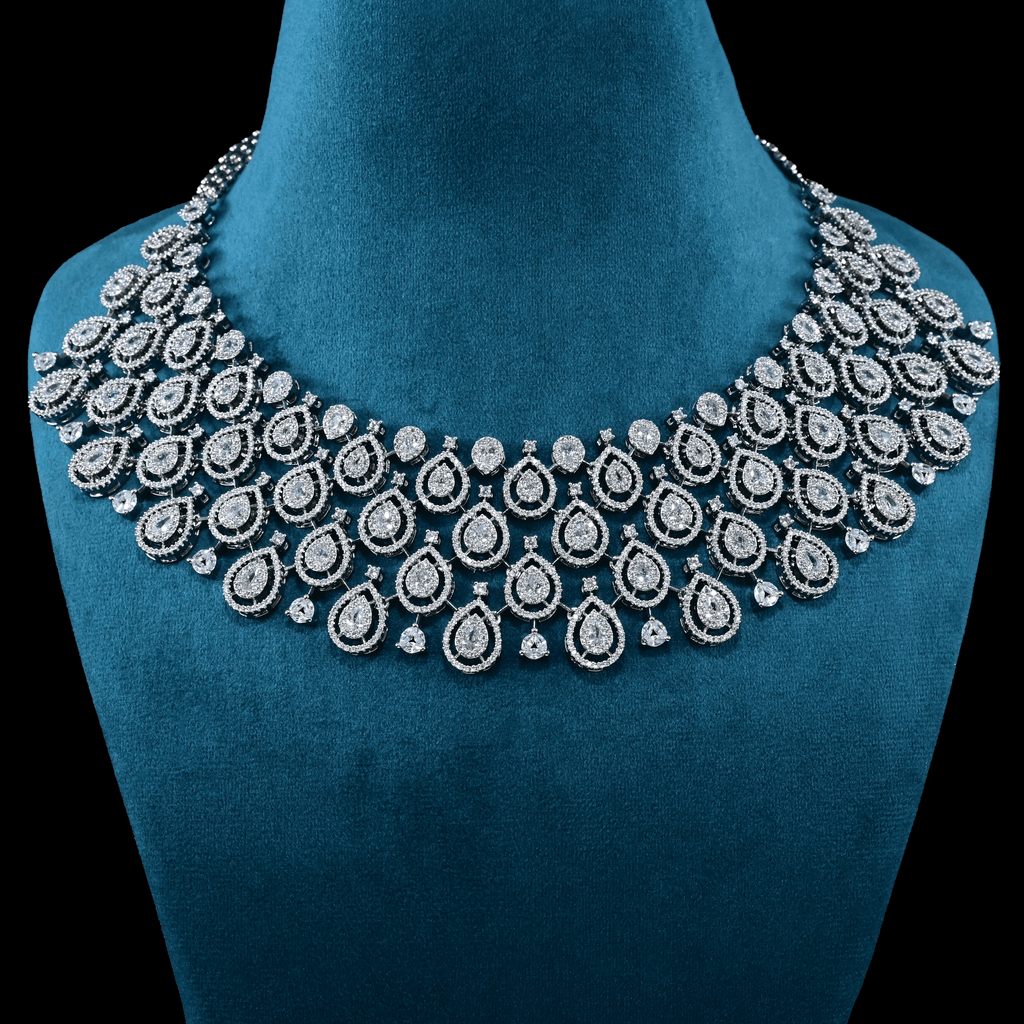 CZ White Rhodium Heavy Necklace Set