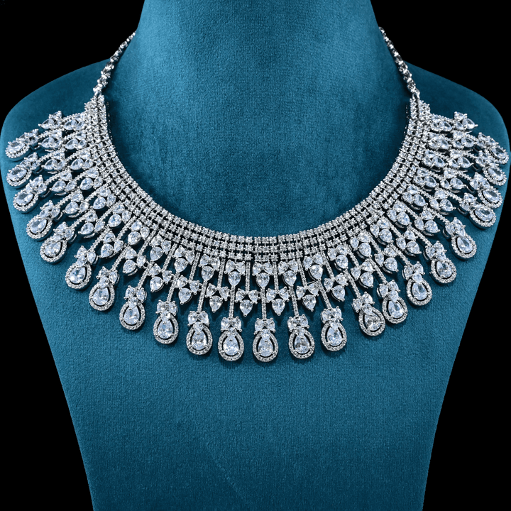 CZ White Rhodium Heavy Necklace Set