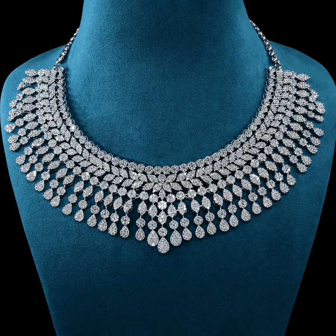 CZ White Rhodium Heavy Necklace Set