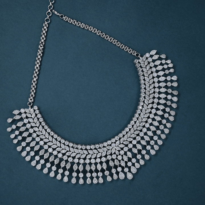 CZ White Rhodium Heavy Necklace Set