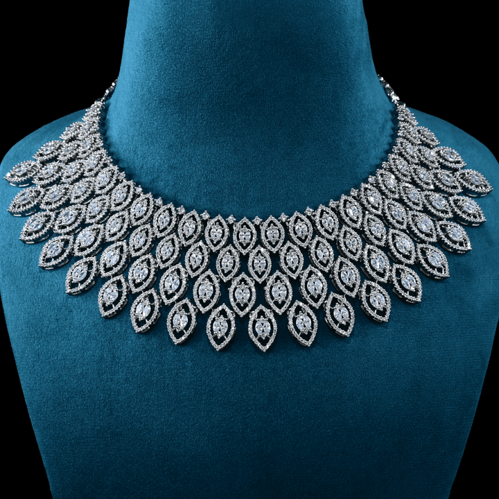 CZ White Rhodium Heavy Necklace Set