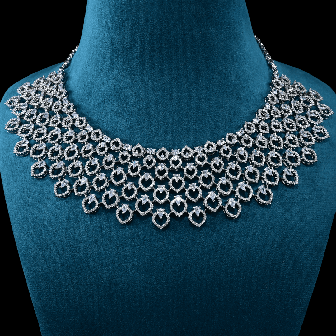 CZ White Rhodium Heavy Necklace Set