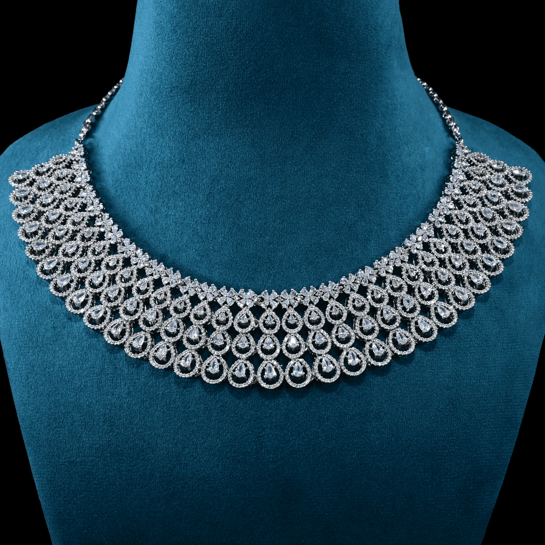 CZ White Rhodium Heavy Necklace Set