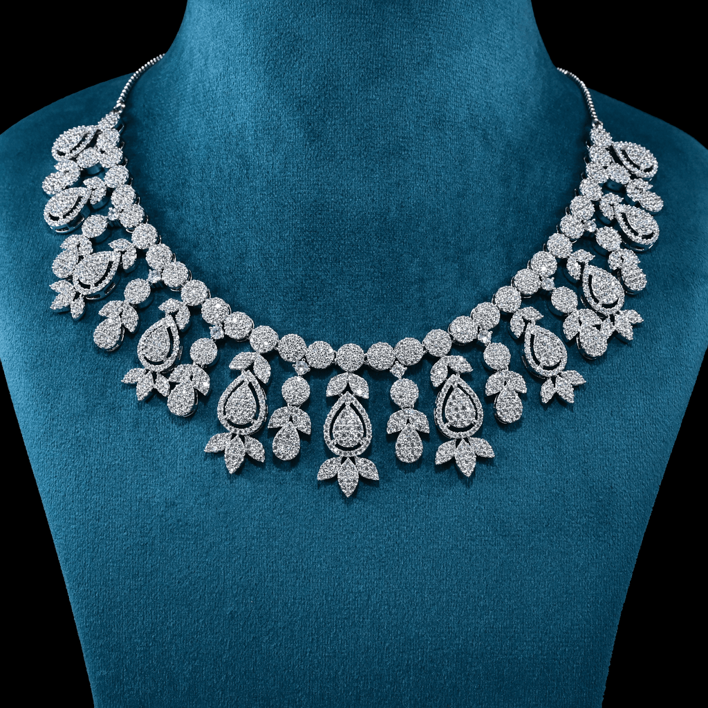 CZ White Rhodium Heavy Necklace Set