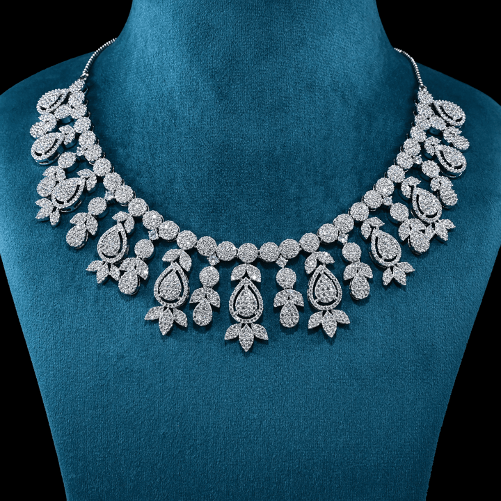 CZ White Rhodium Heavy Necklace Set