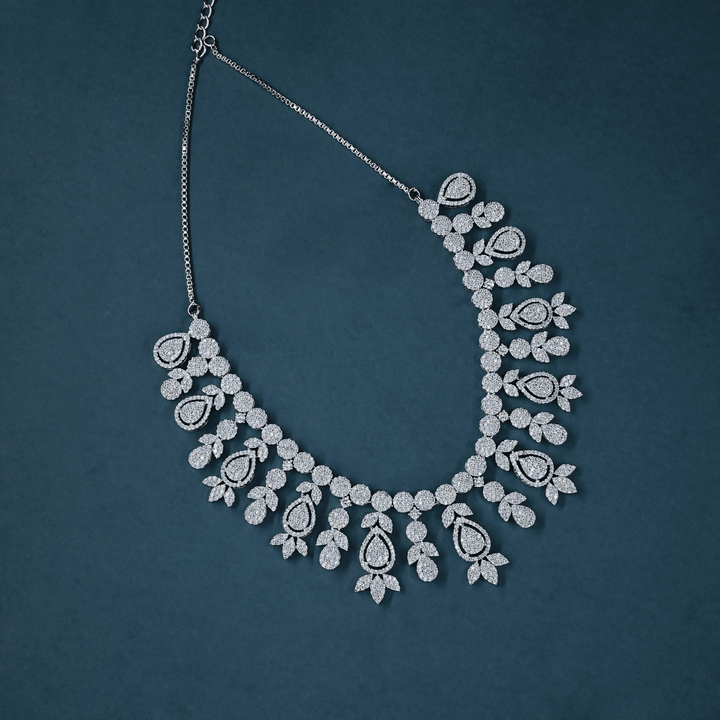 CZ White Rhodium Heavy Necklace Set