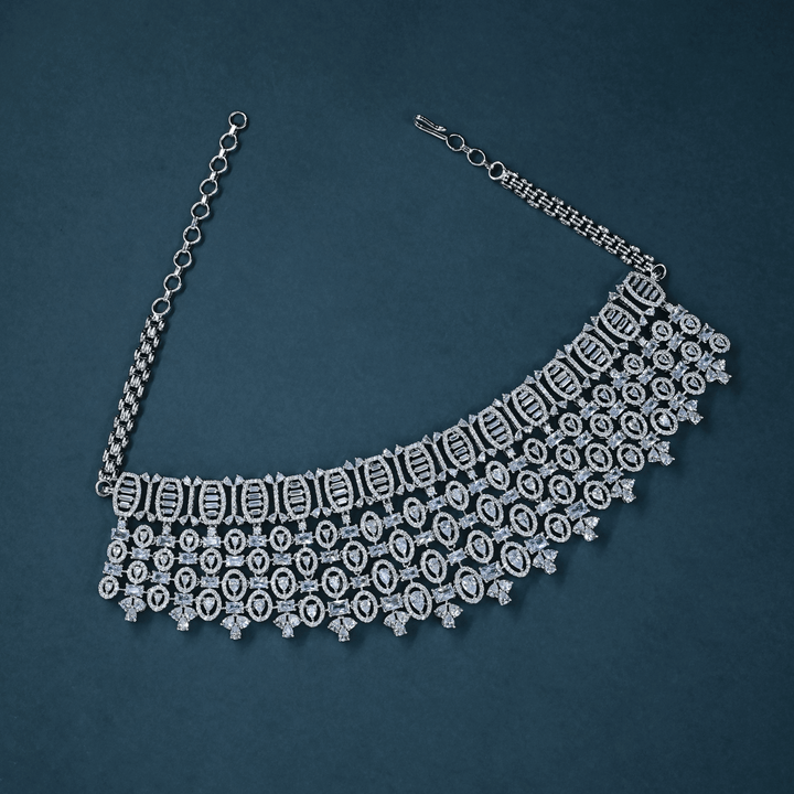 CZ White Rhodium Heavy Necklace Set