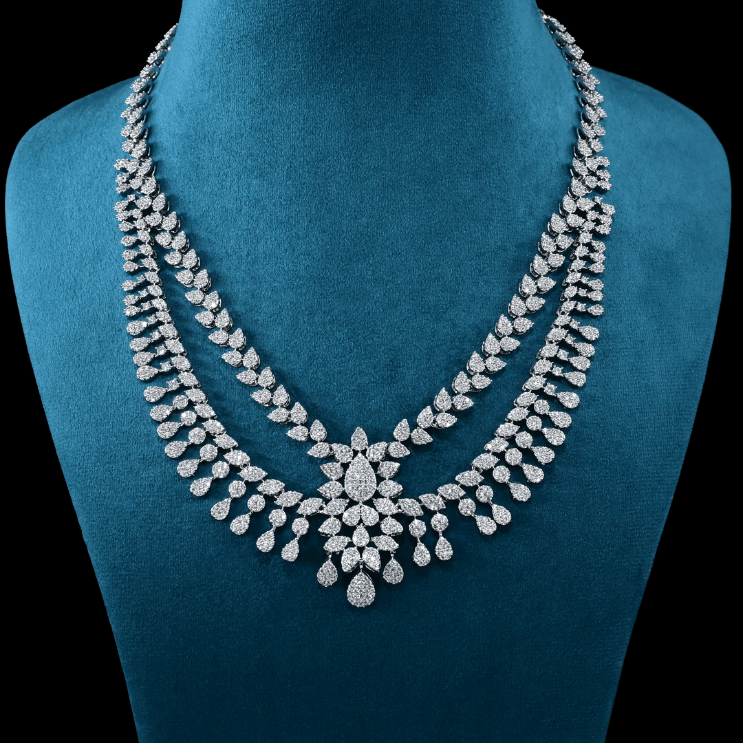 CZ White Rhodium Heavy Necklace Set