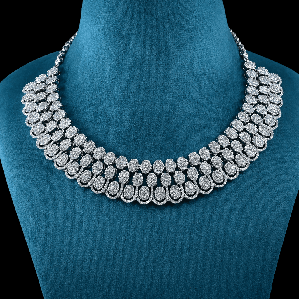 CZ White Rhodium Heavy Necklace Set