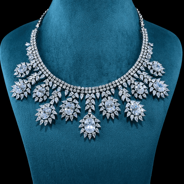 CZ White Rhodium Heavy Necklace Set