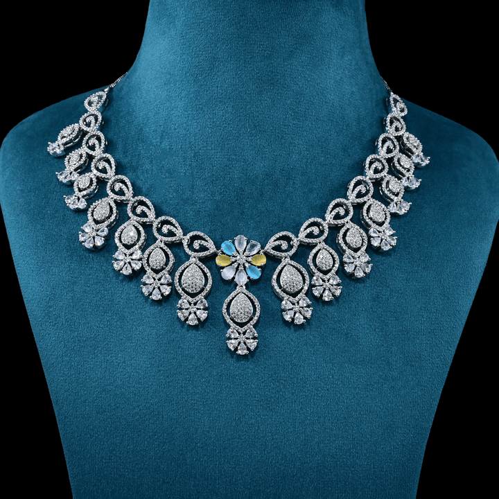 CZ White Rhodium Necklace Set