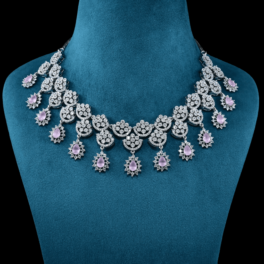 CZ White Rhodium Heavy Necklace Set