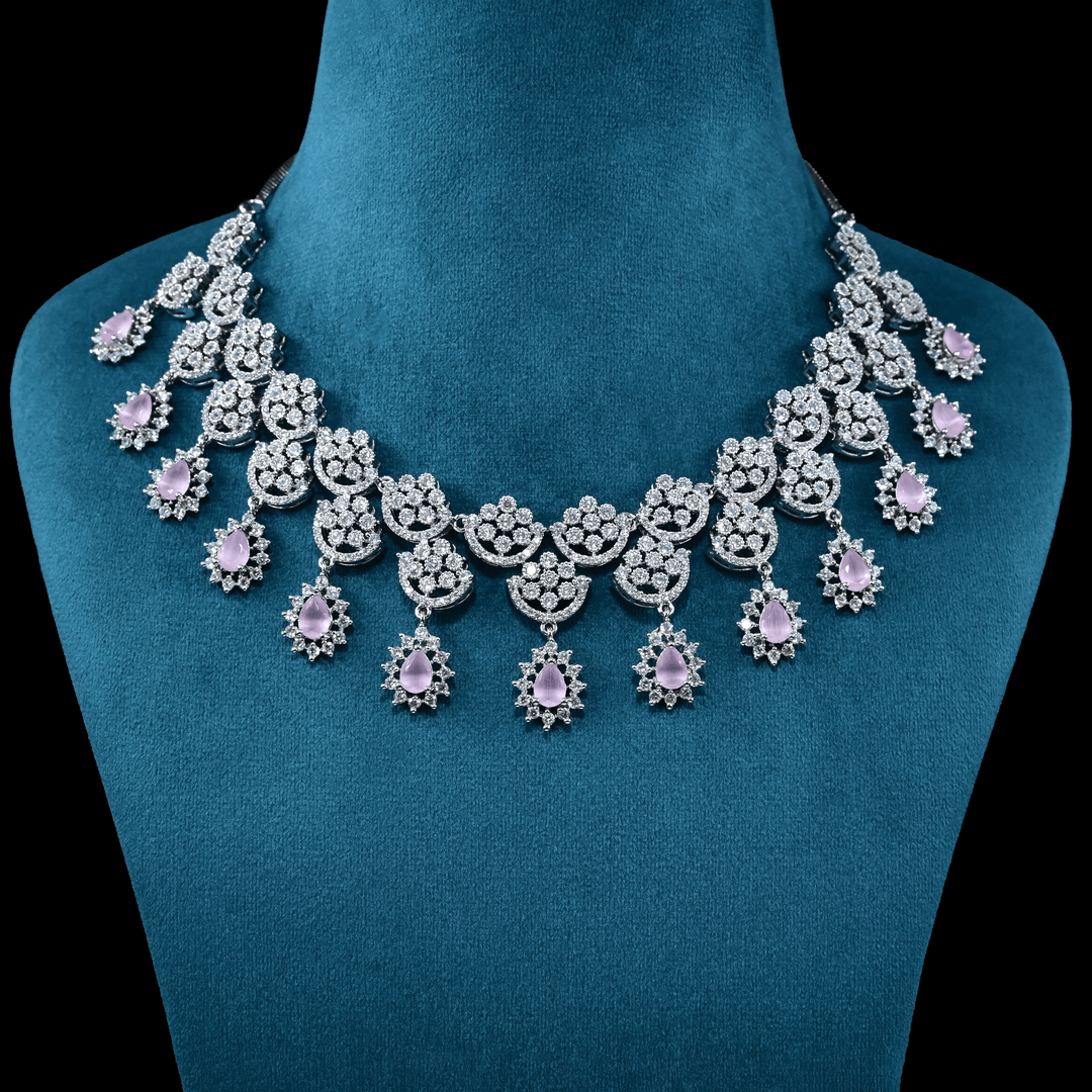 CZ White Rhodium Heavy Necklace Set