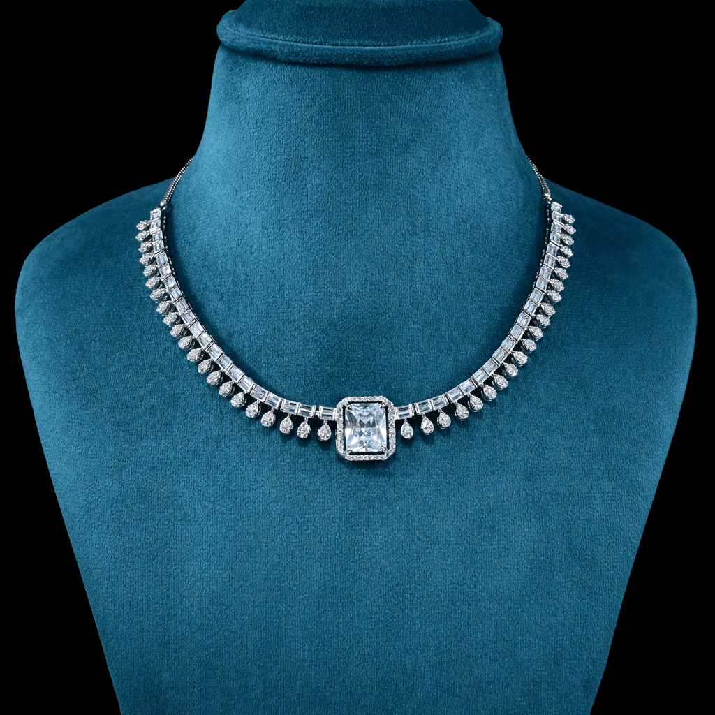 CZ White Rhodium Necklace Set