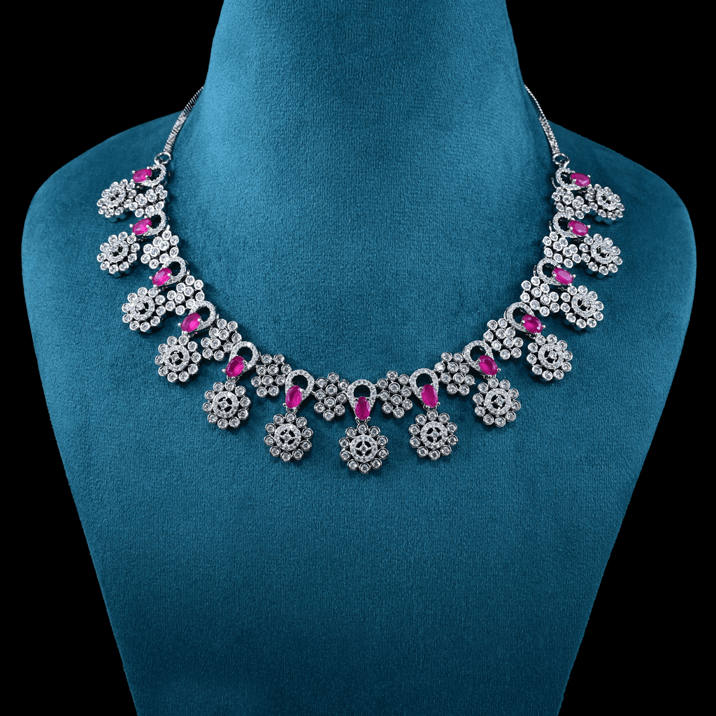 CZ White Rhodium Necklace Set